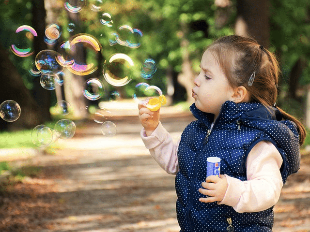 kid, soap bubbles, girl, play